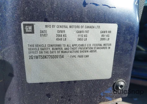 2007 Chevrolet Impala Lt z USA, uszkodzony, nr VIN 2G1WT58K779309154